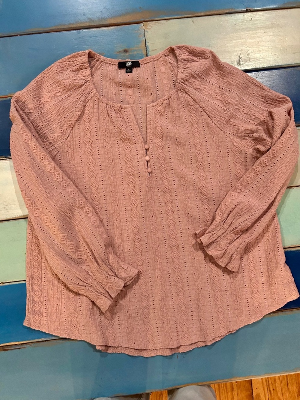 Frye Pink Textured Boho Peasant Blouse Puff Sleeve Women’s Large